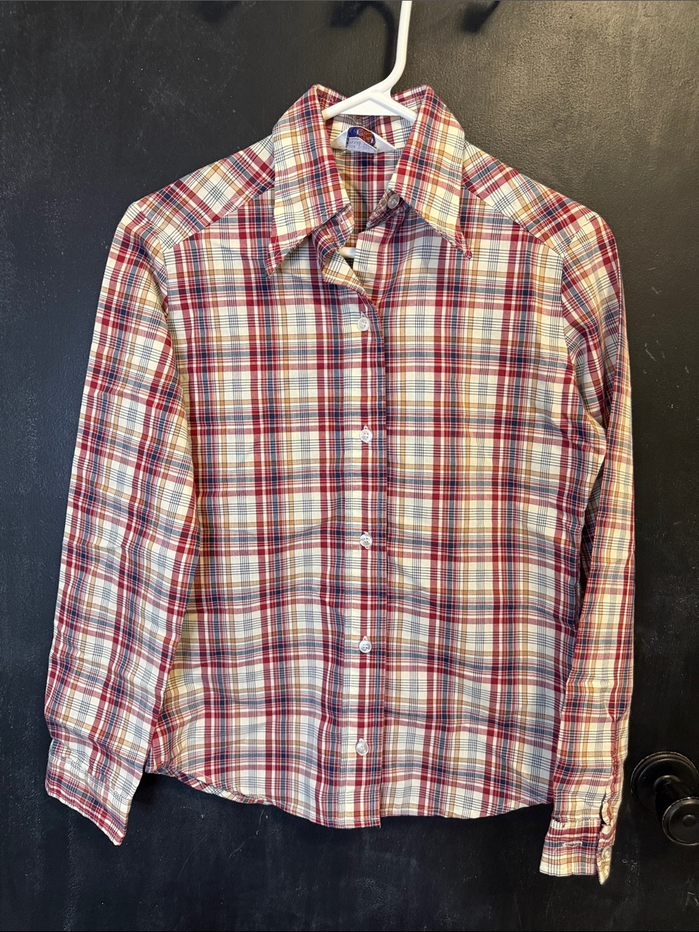 Vintage 1978 Levi’s Cursive L Plaid Blouse Dagger Collar Shirt Women’s 8